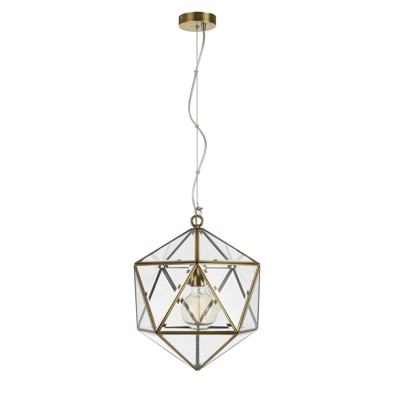 Lazlo 30cm Pendant, Antique Brass, Clear Glass