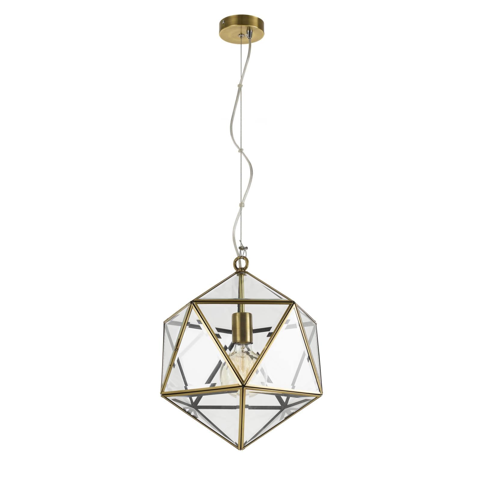 Lazlo 30cm Pendant, Antique Brass, Clear Glass