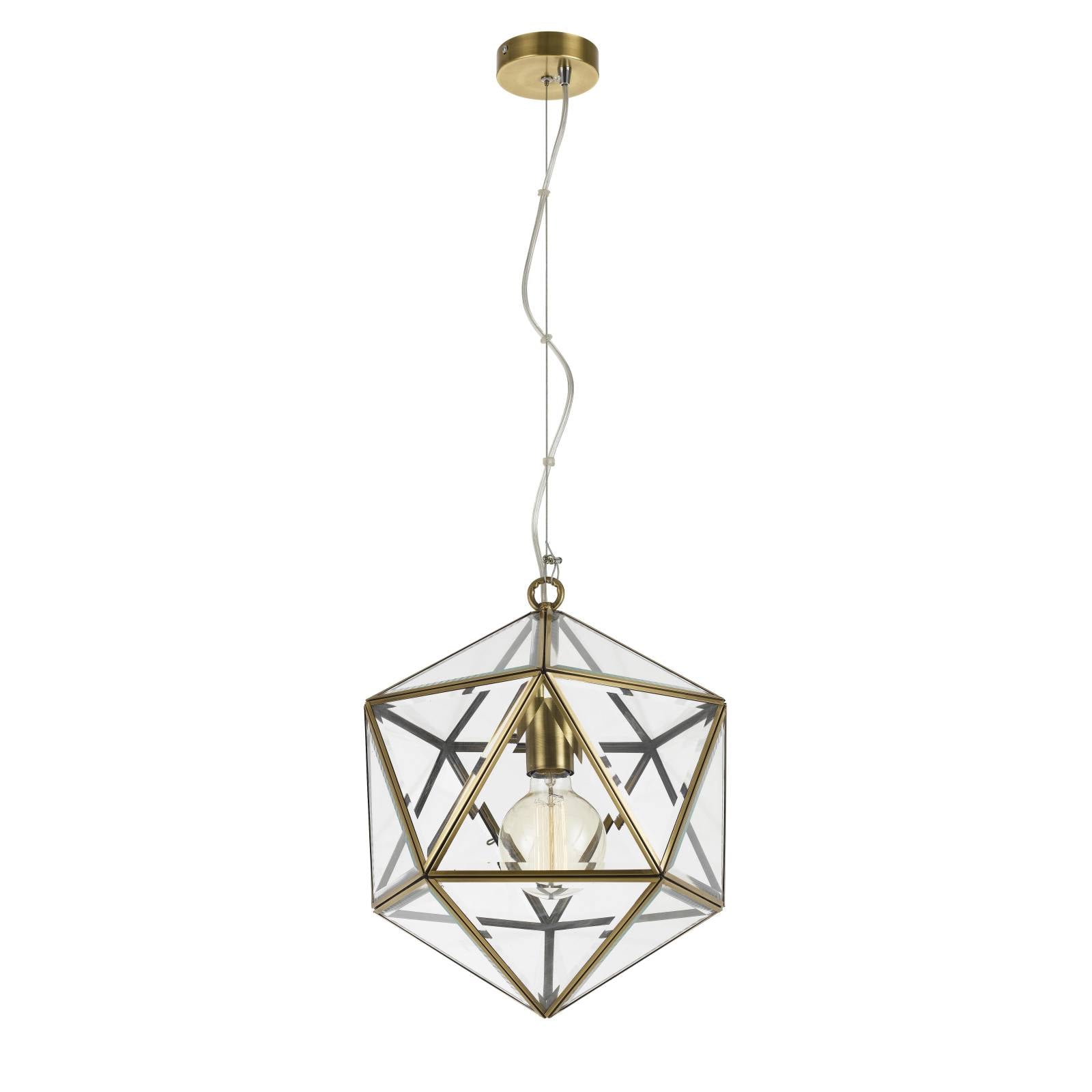 Lazlo 30cm Pendant, Antique Brass, Clear Glass