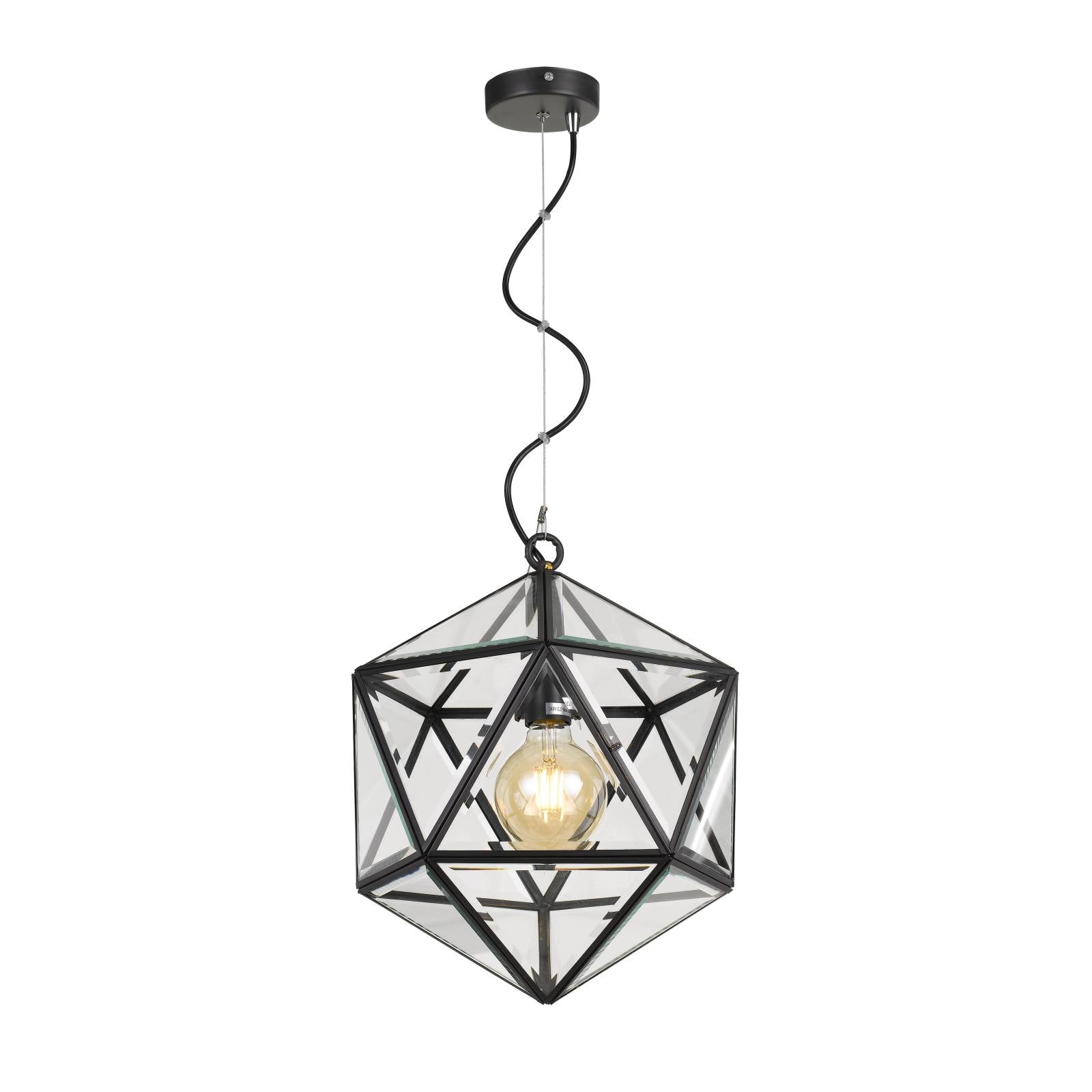Lazlo 30cm Pendant, Black, Clear Glass