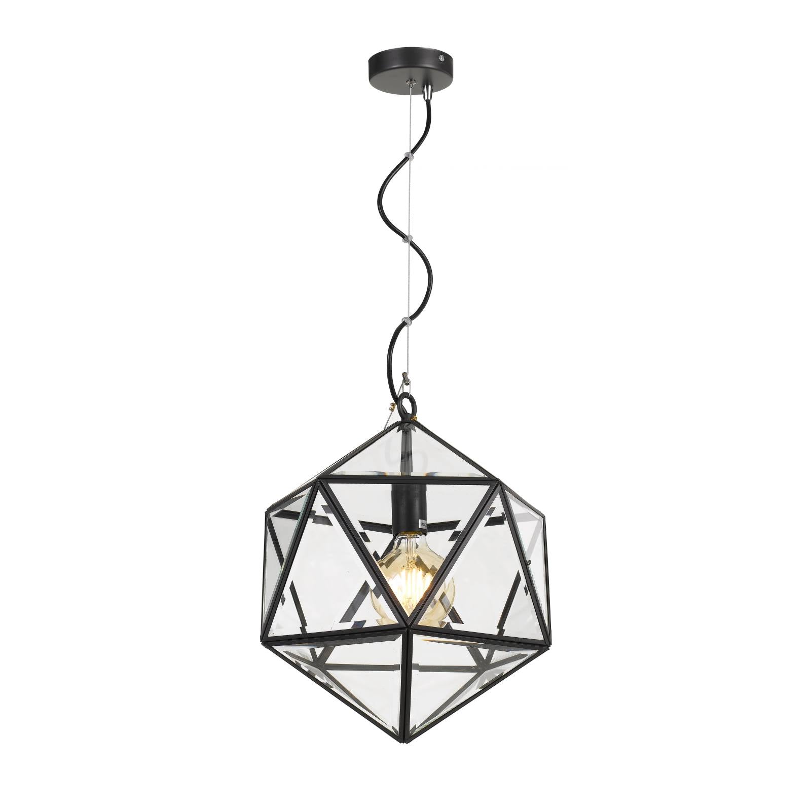 Lazlo 30cm Pendant, Black, Clear Glass
