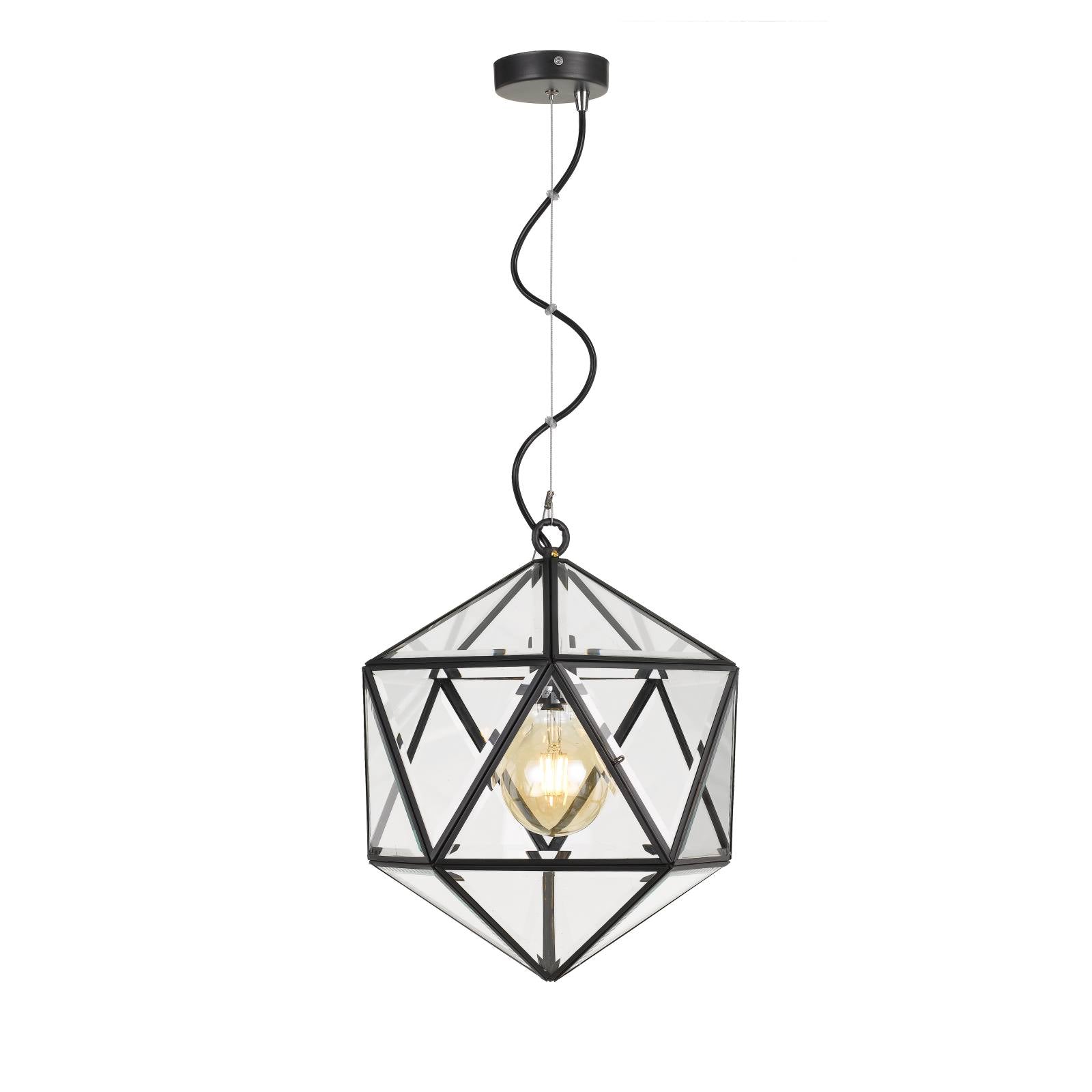 Lazlo 30cm Pendant, Black, Clear Glass