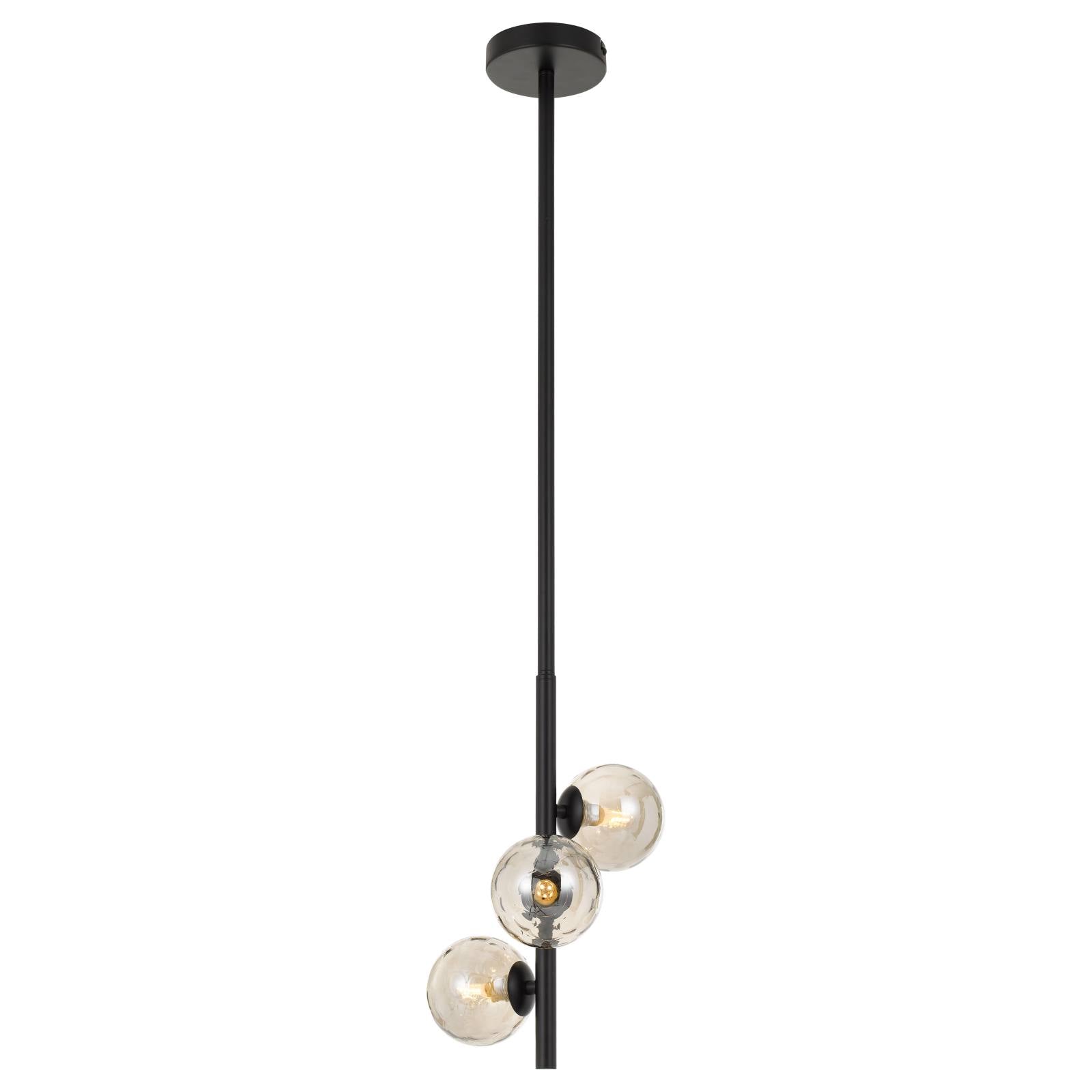 Moran 3 Light Pendant, Black, Smoke Glass