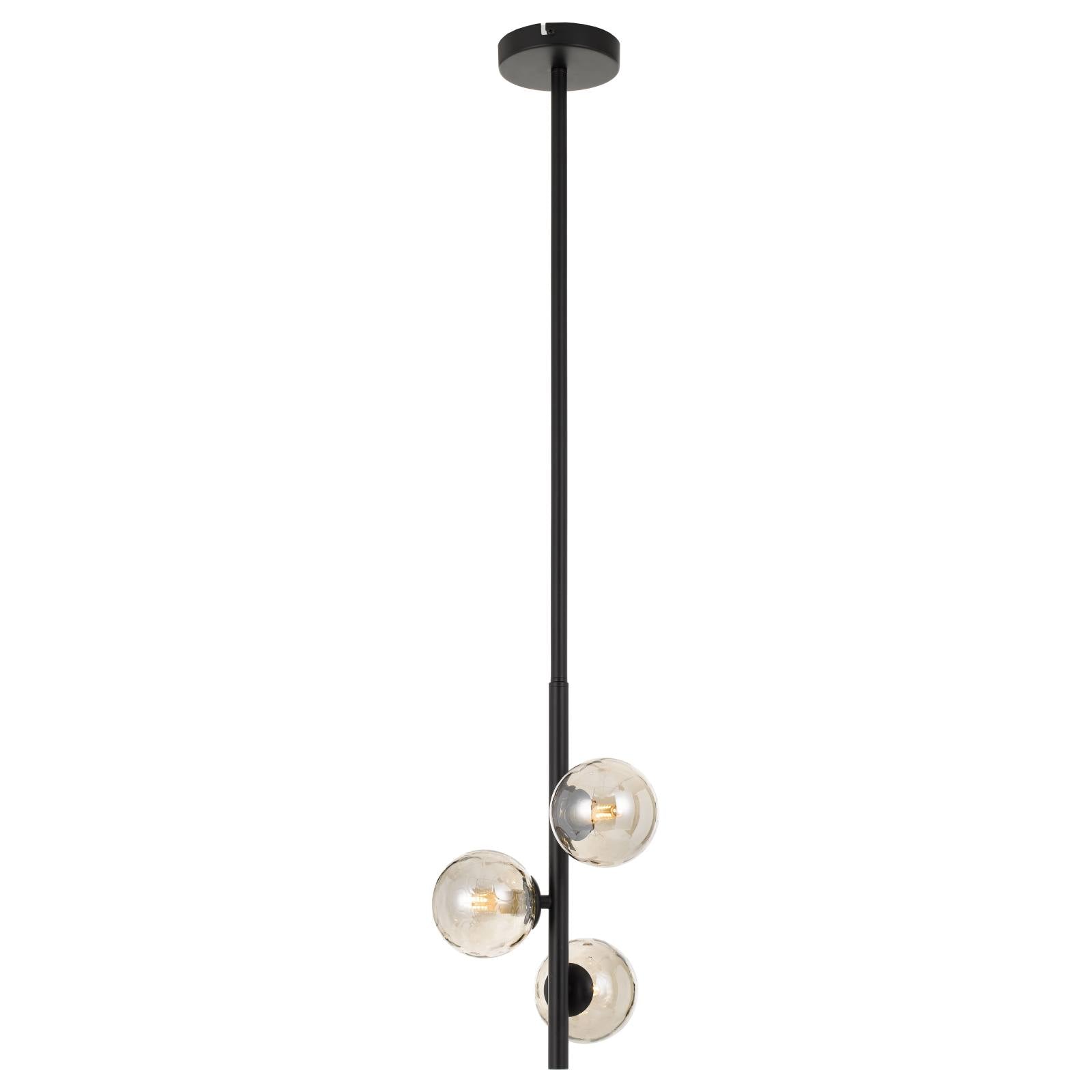 Moran 3 Light Pendant, Black, Smoke Glass