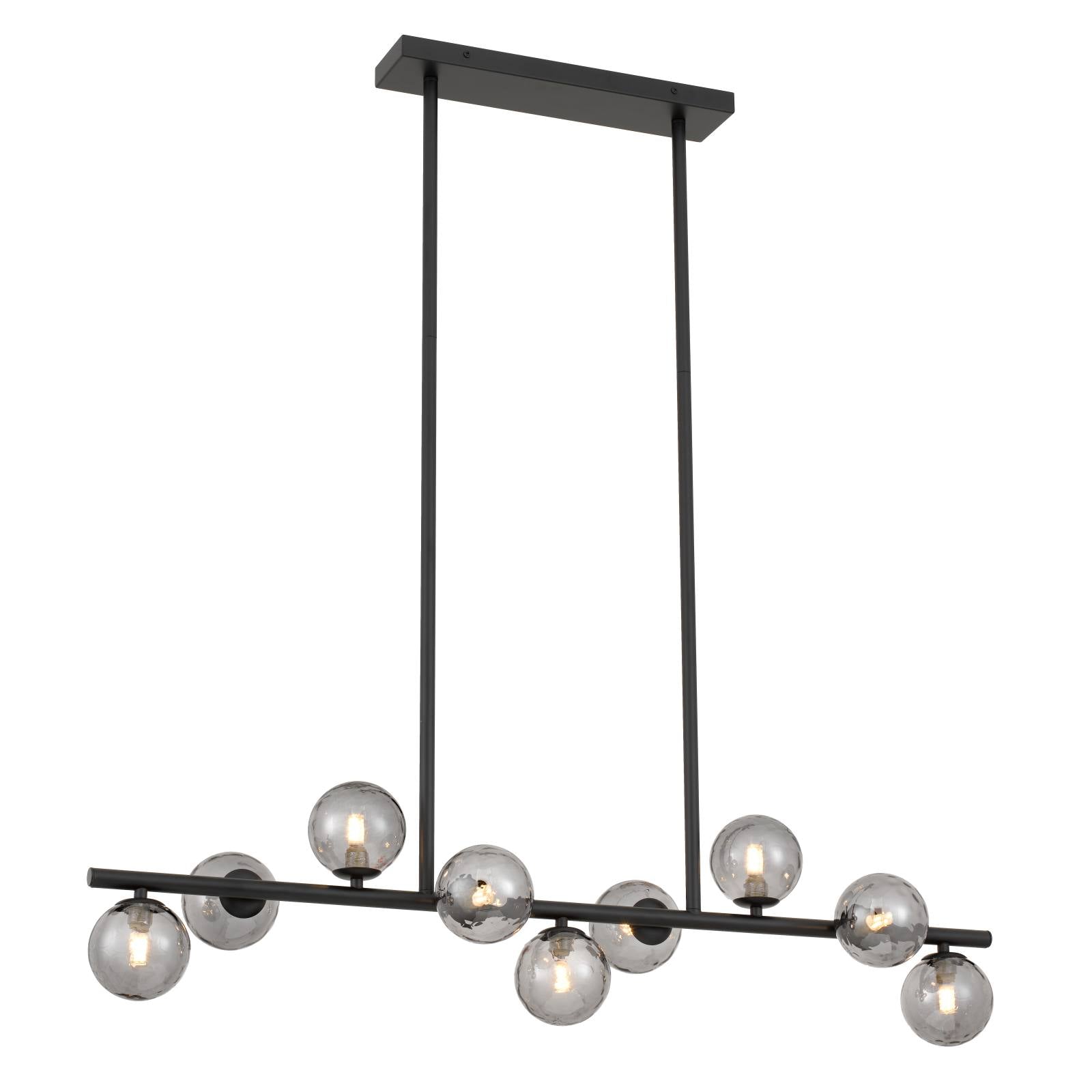 Moran 9 Light Pendant, Black, Smoke Glass