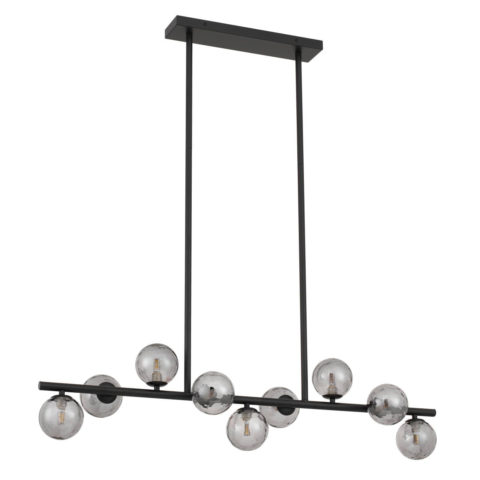 Moran 9 Light Pendant, Black, Smoke Glass