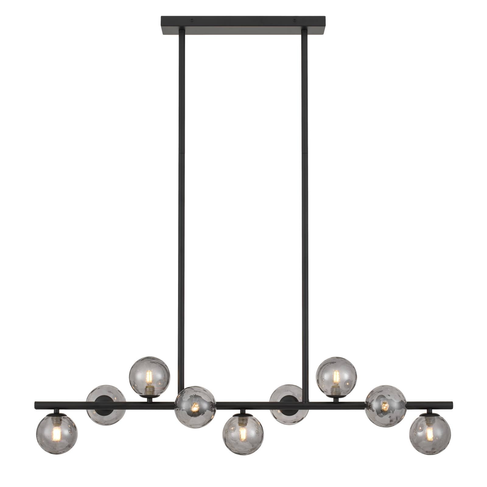 Moran 9 Light Pendant, Black, Smoke Glass