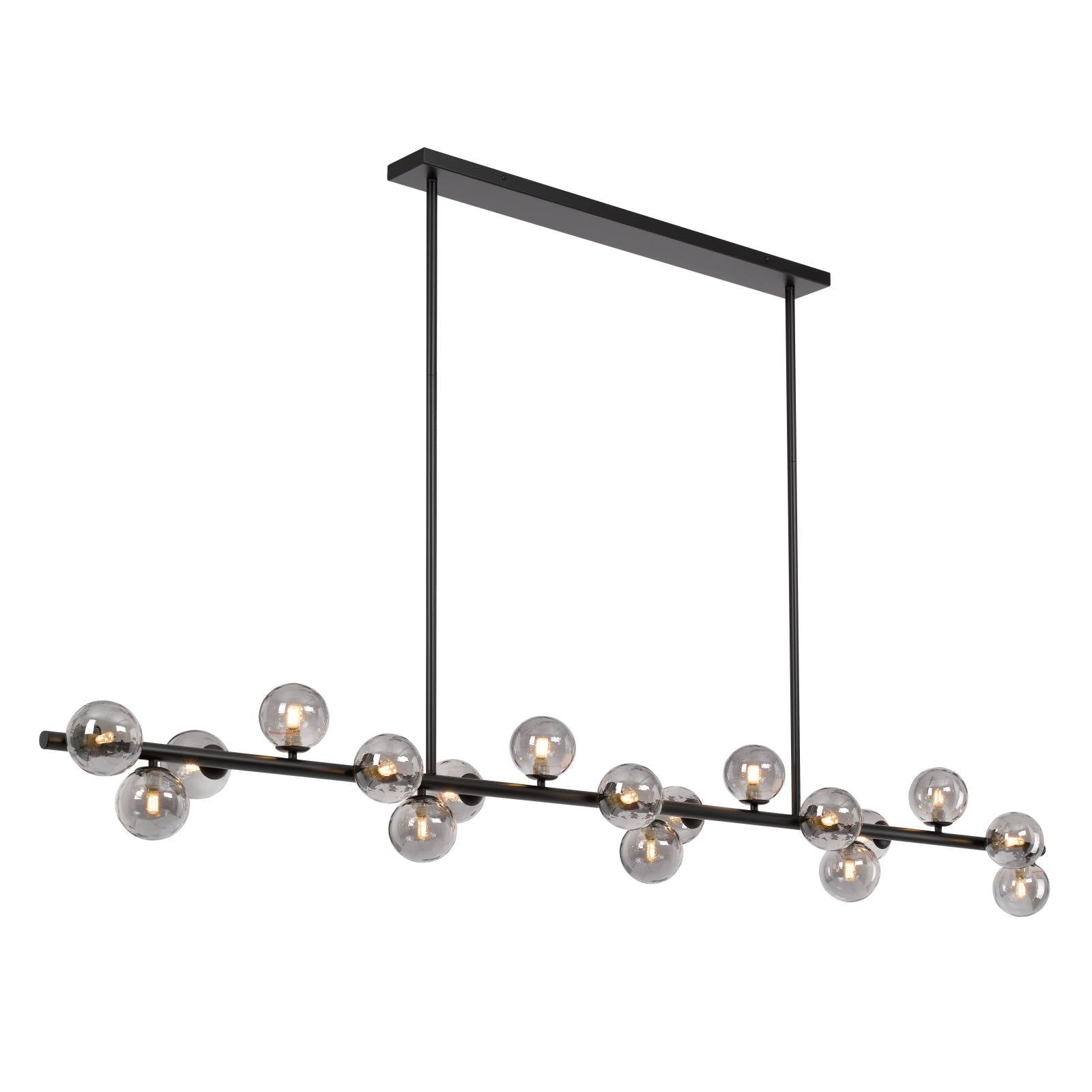 Moran 18 Light Pendant, Black, Smoke Glass