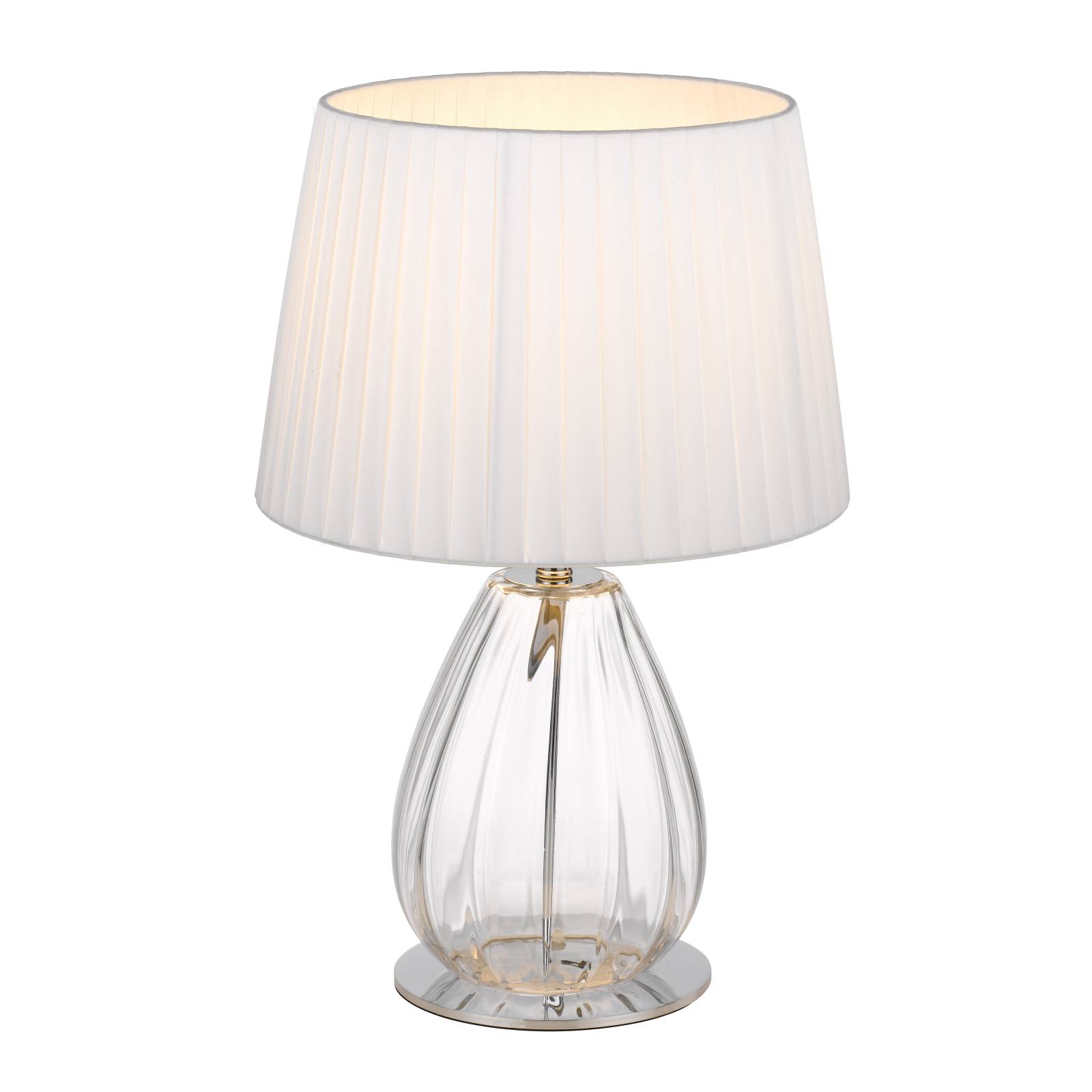 Vardo Table Lamp, Clear Glass, Chrome, Ivory