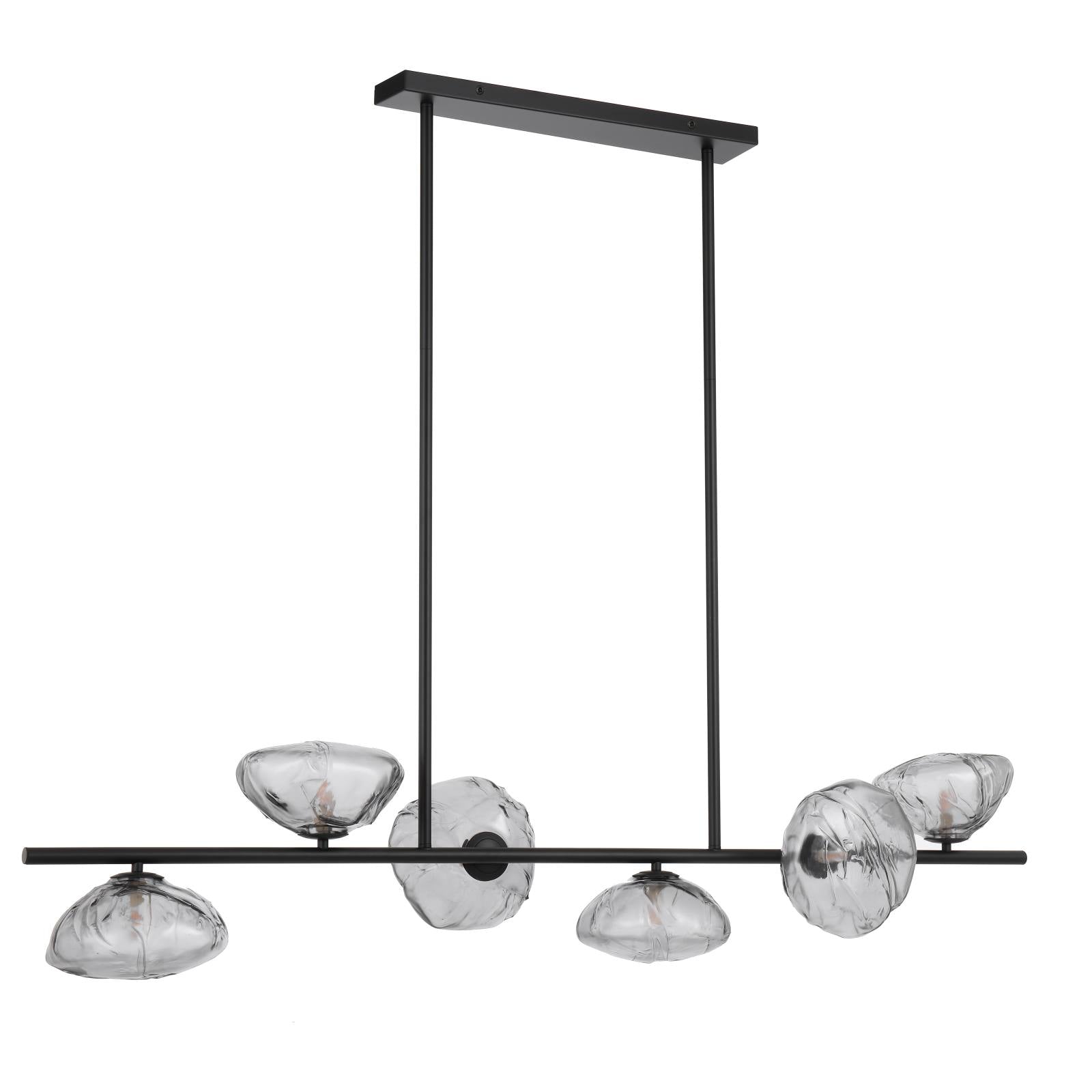 Zecca 6 Lights Pendant, Smoke Glass, Black