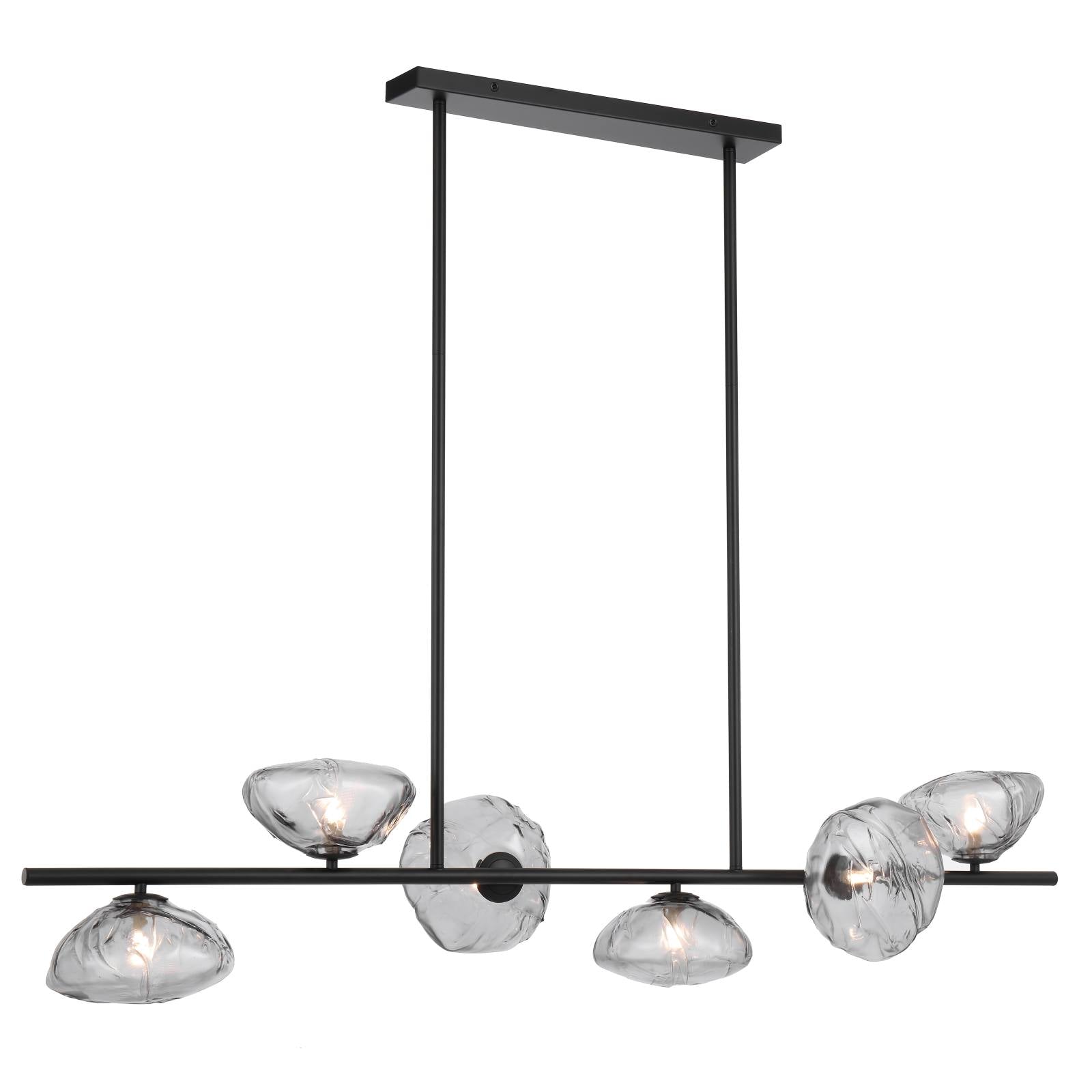 Zecca 6 Lights Pendant, Smoke Glass, Black