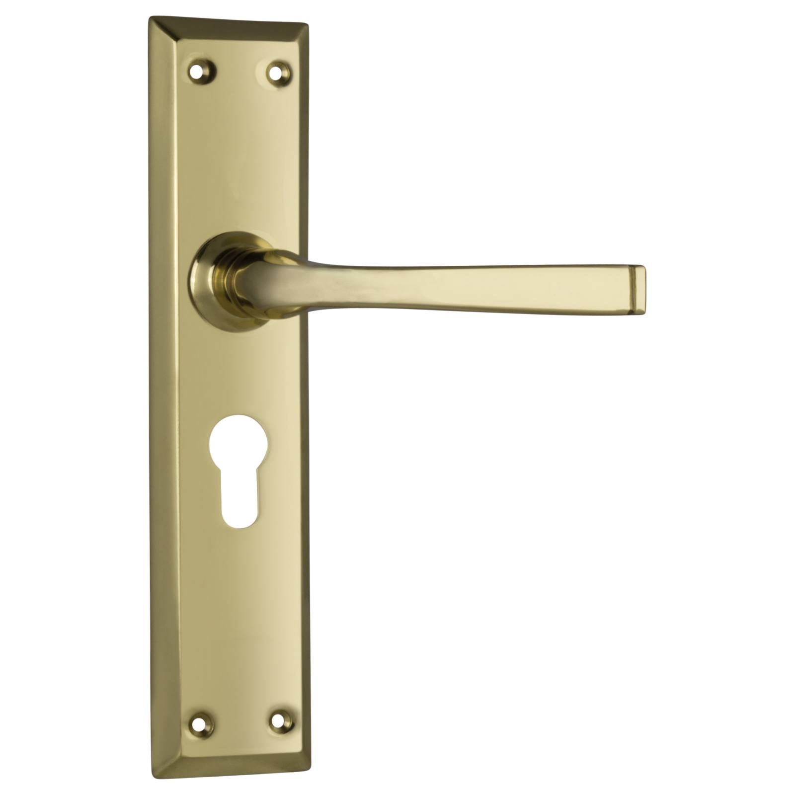 Menton Euro Lever Set, Polished Brass