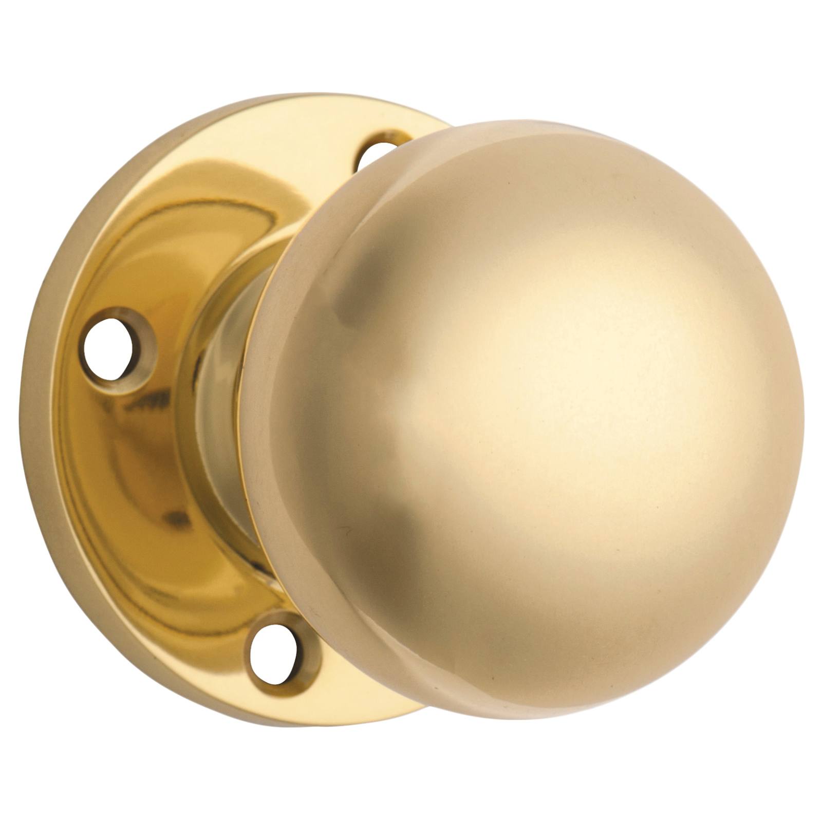 54mm Round Rose Pre-drilled Mortice Knob, Polished Brass