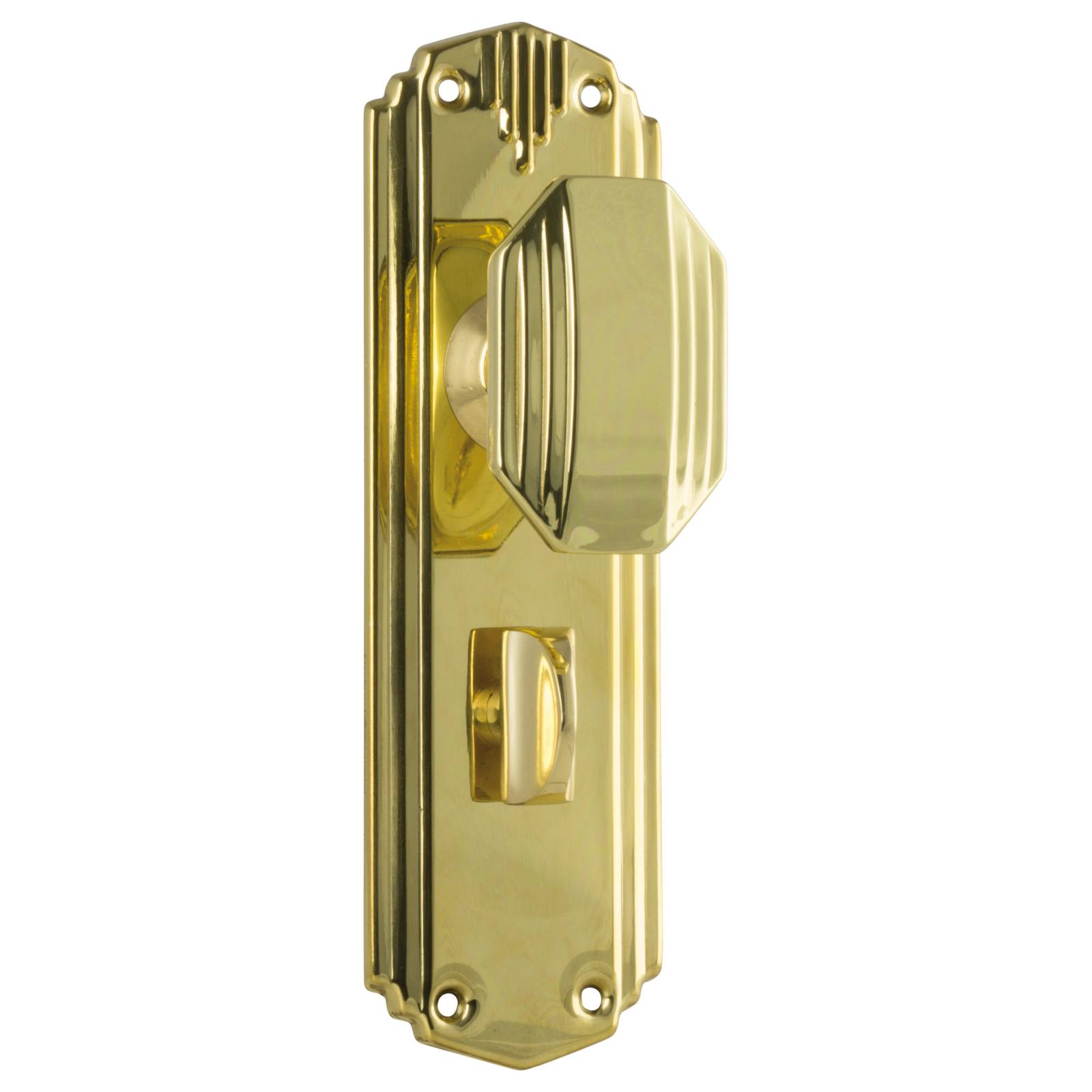 Art Deco Privacy Knob Set, Polished Brass