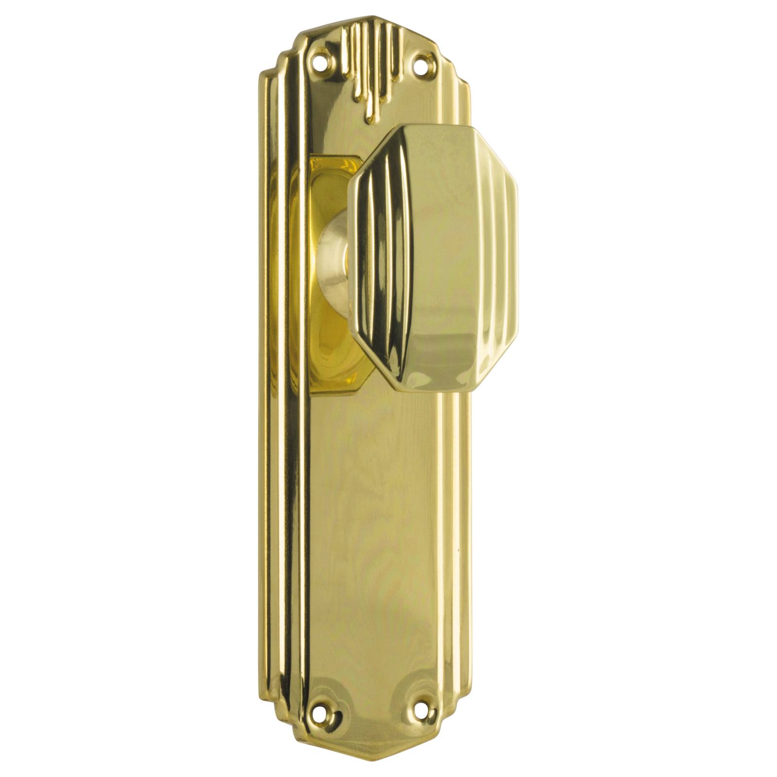 Art Deco Knob Latch Set, Polished Brass