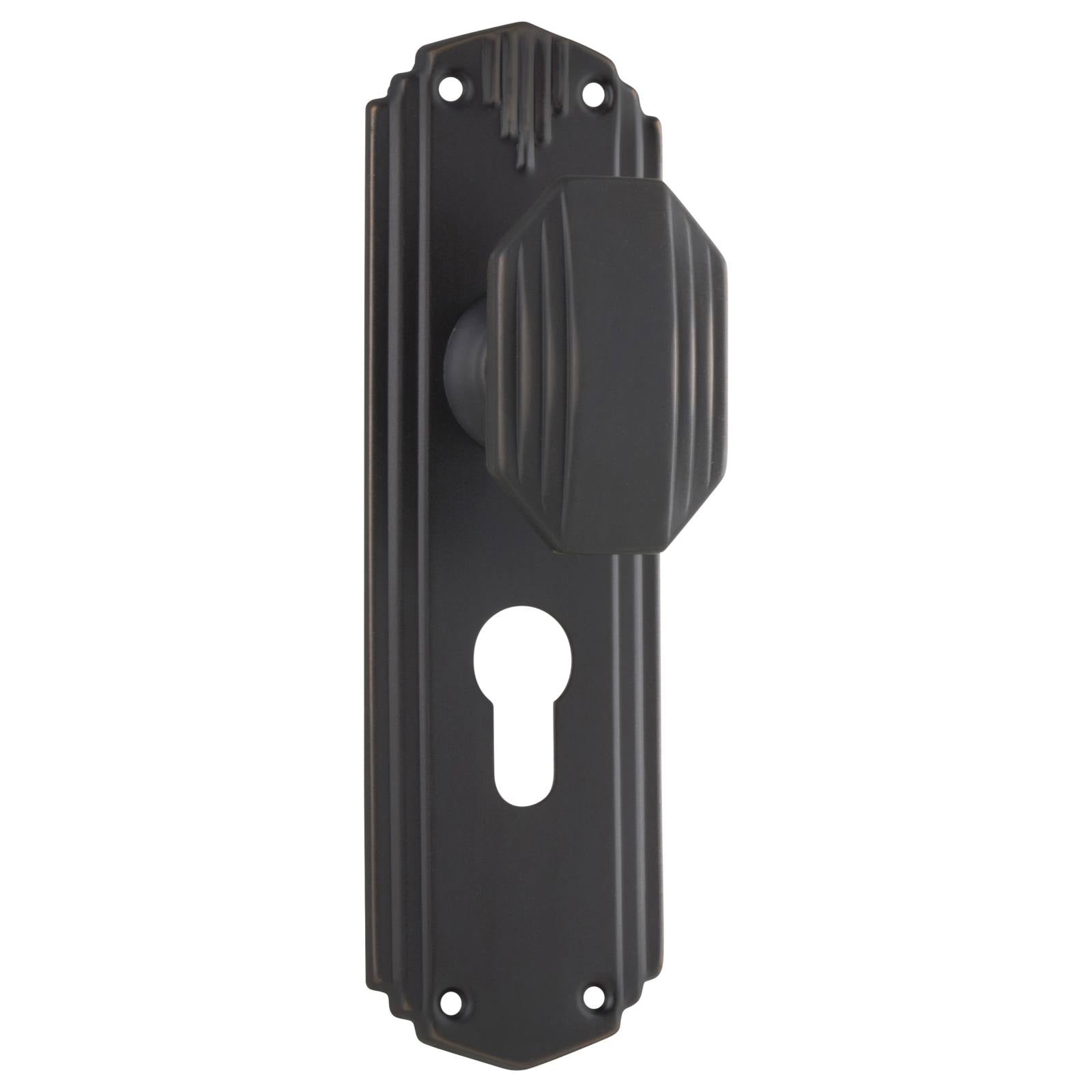 Art Deco Euro Knob Set, Antique Copper