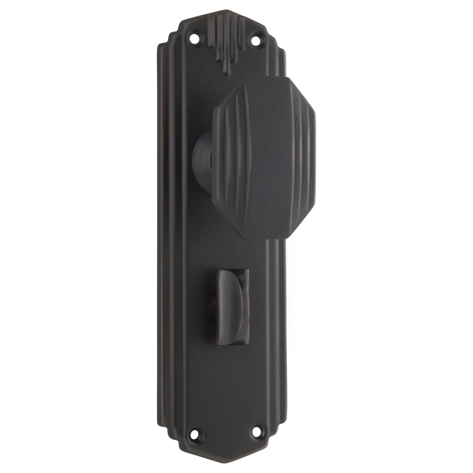 Art Deco Privacy Knob Set, Antique Copper