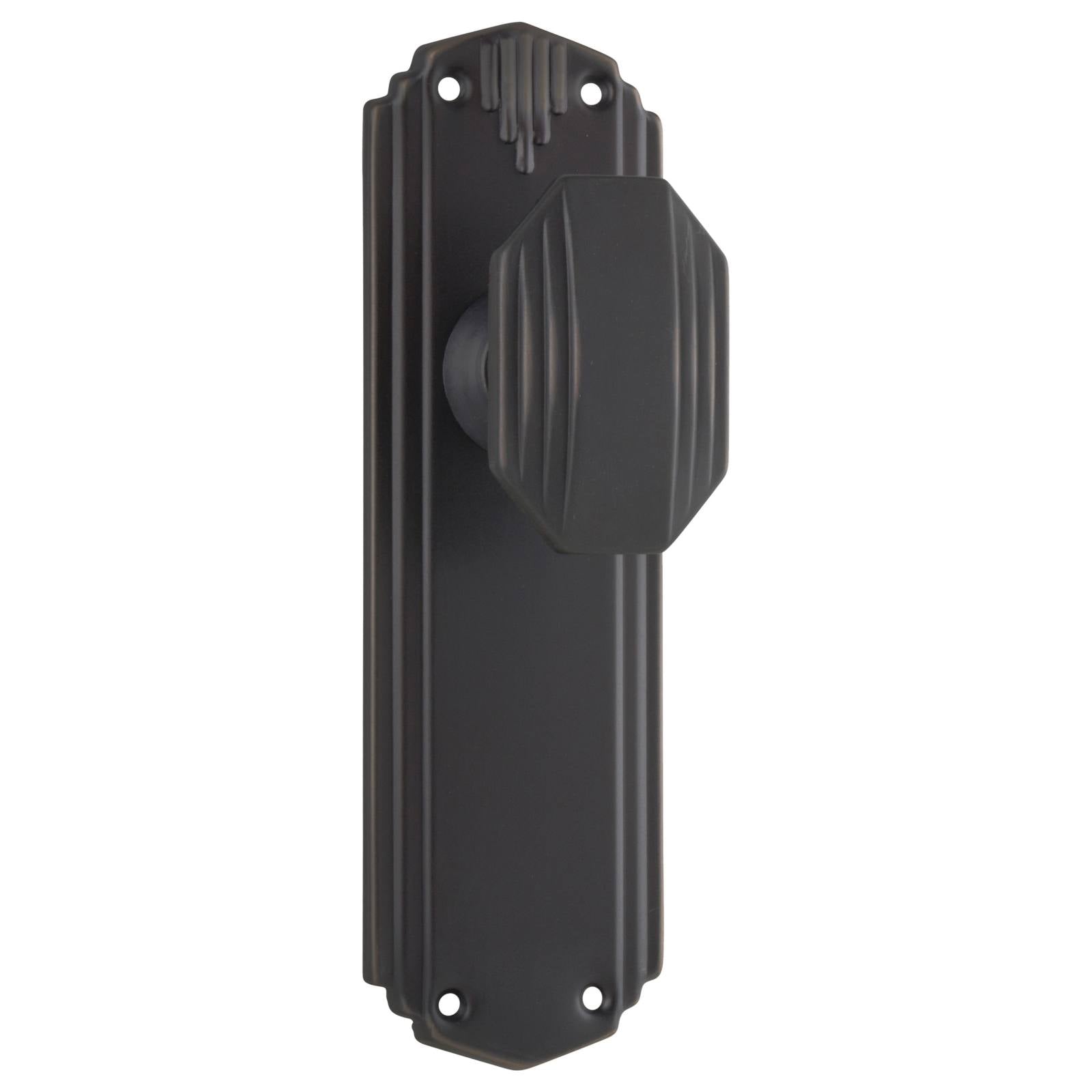 Art Deco Knob Latch Set, Antique Copper