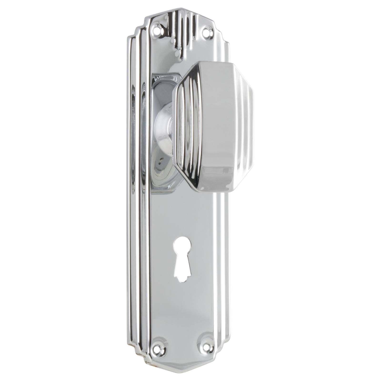 Art Deco Knob Lock Set, Chrome