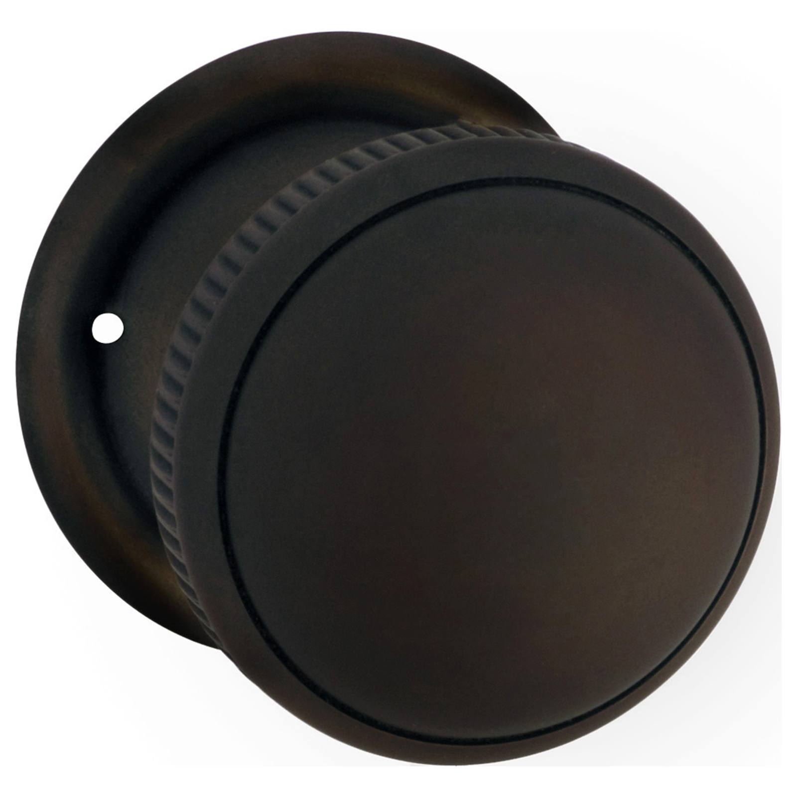 Small Milled Edge Knob on Rose Set, Atq Brass