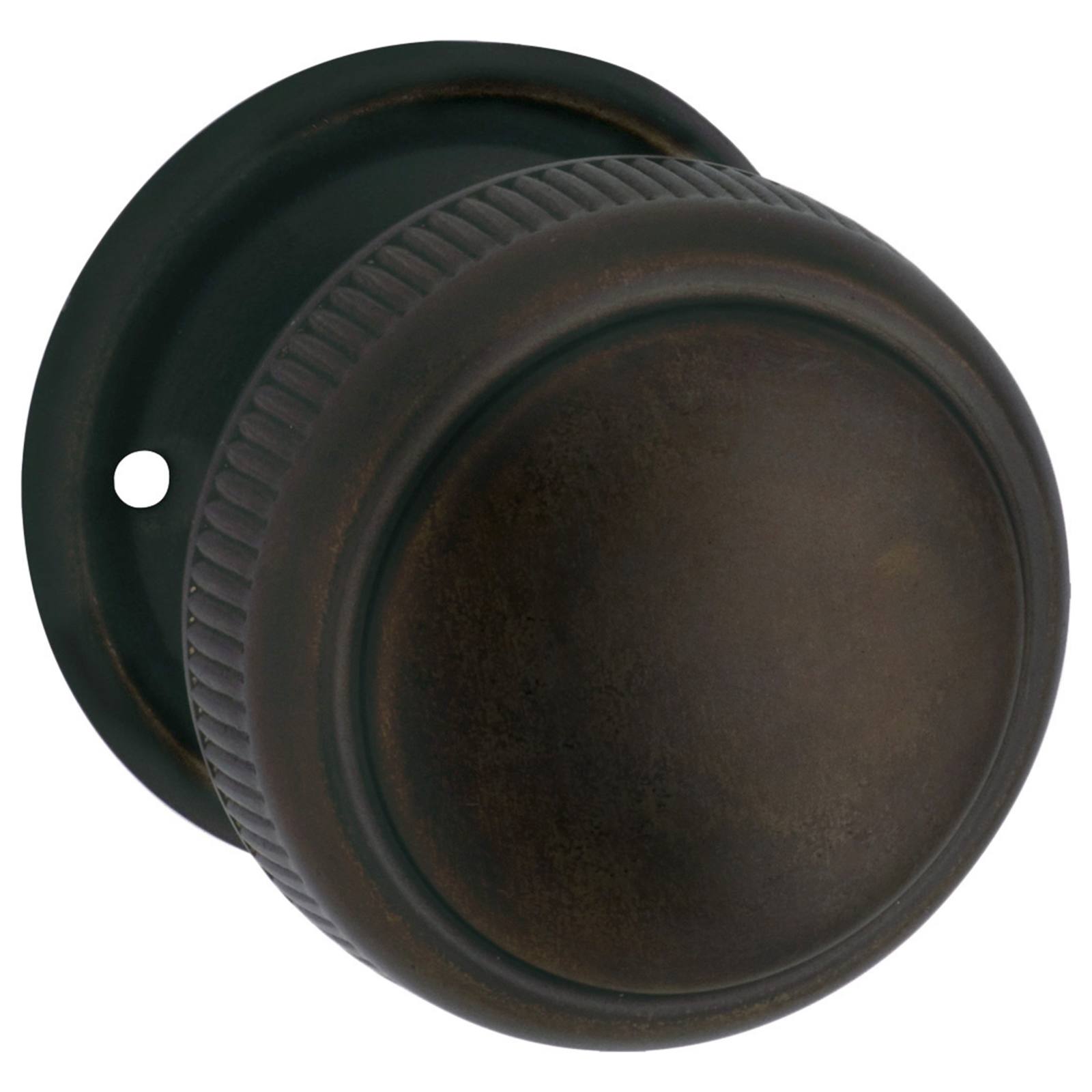 Milled Edge Knob on Rose Set, Antique Brass