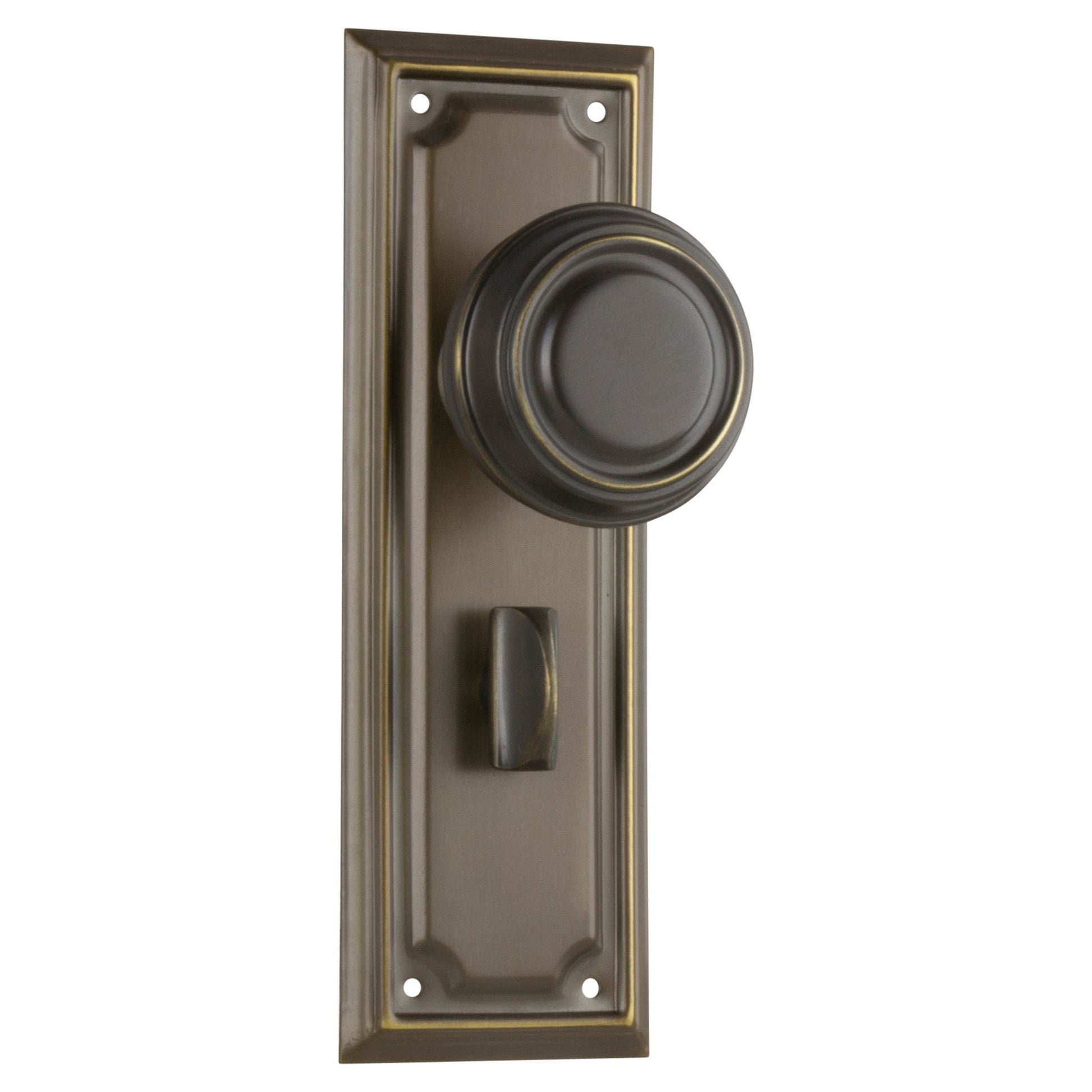 Edwardian Door Knob Long Backplate, Antique Brass