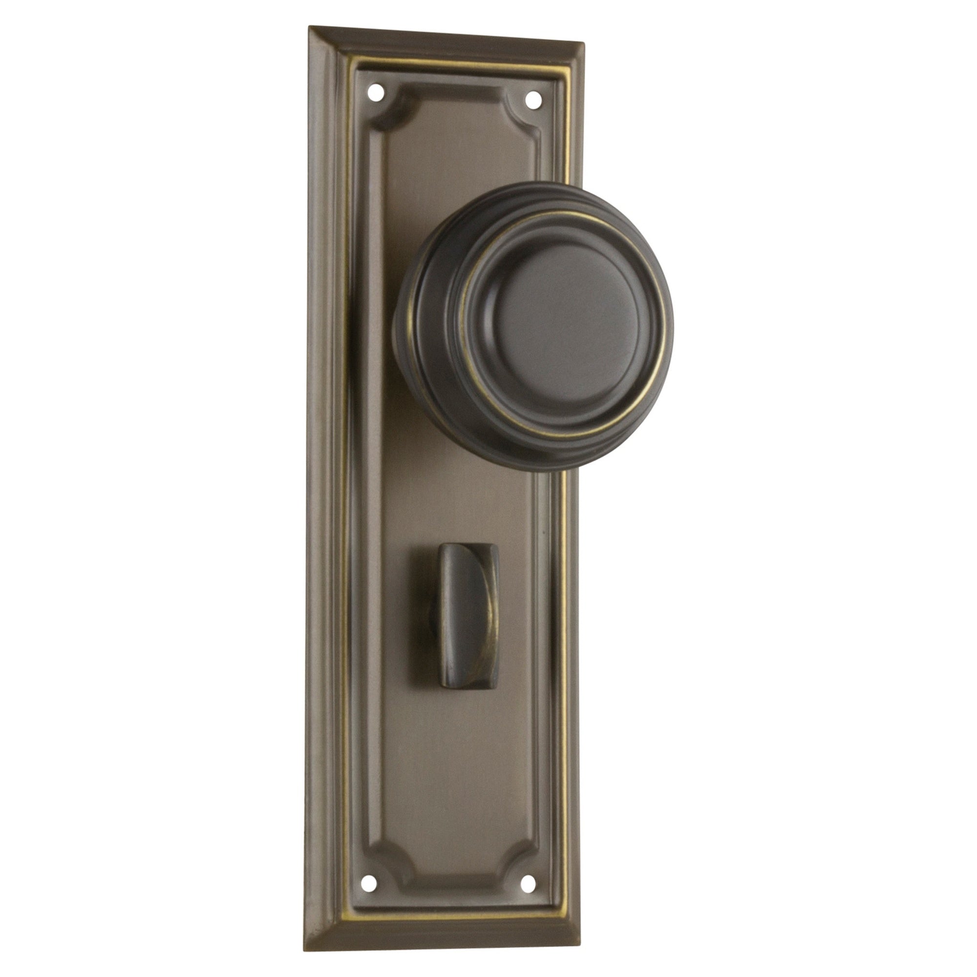 Edwardian Door Knob Long Backplate, Antique Brass