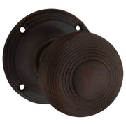 Reeded Knob on Rose Set, Antique Brass