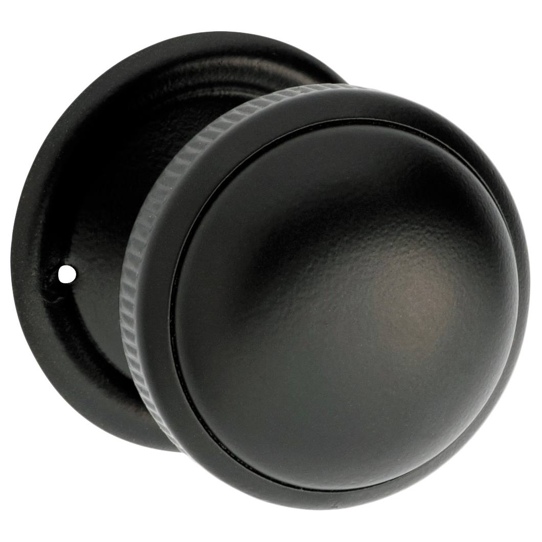 Small Milled Edge Knob on Rose Set, Matte Blk