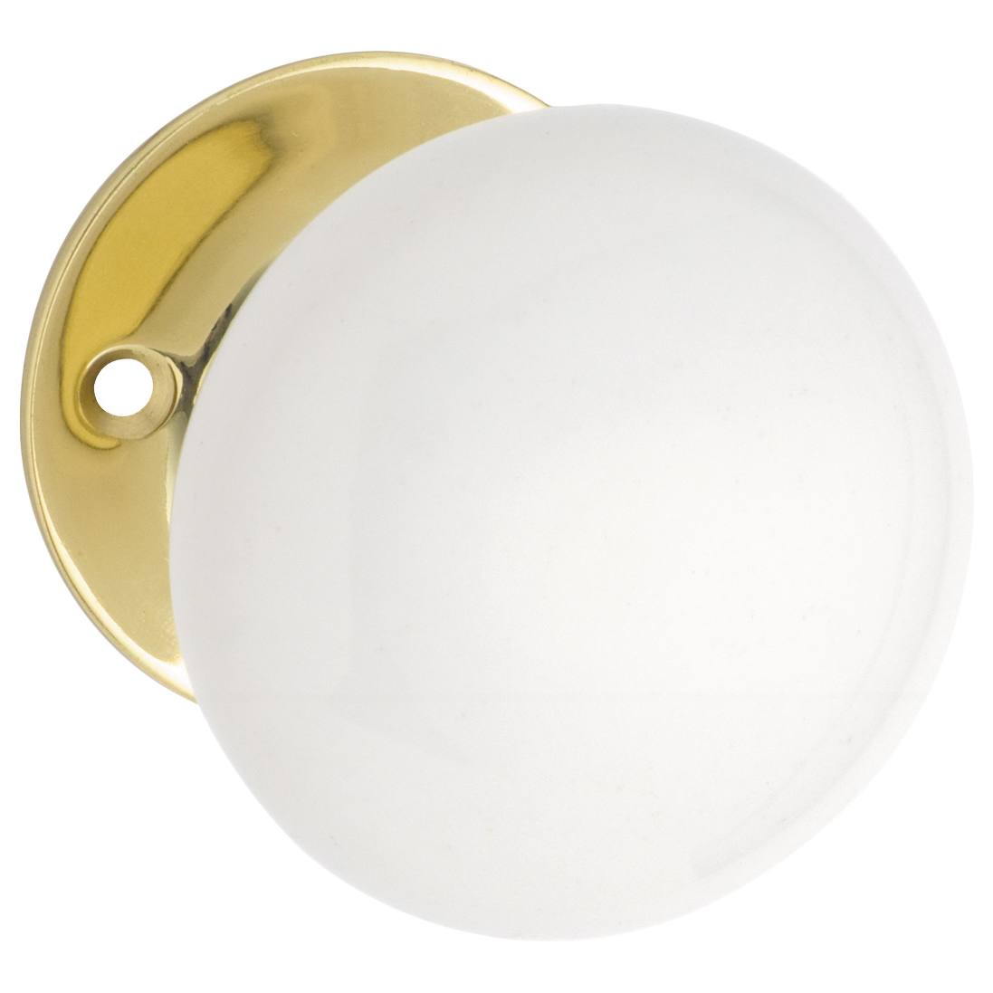 Plain Porcelain Knob on Rose Set, White/Pol Brass