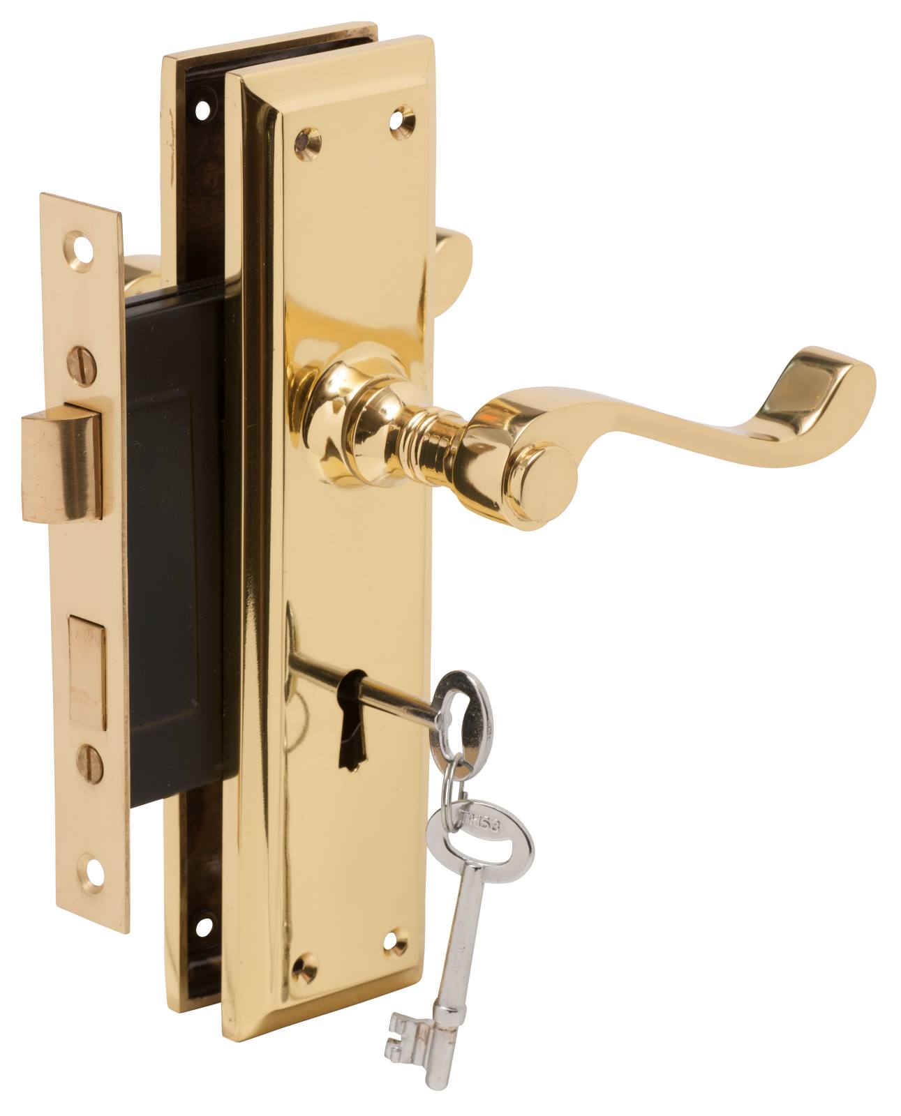 Milton Lever Lock Set, Polished Brass