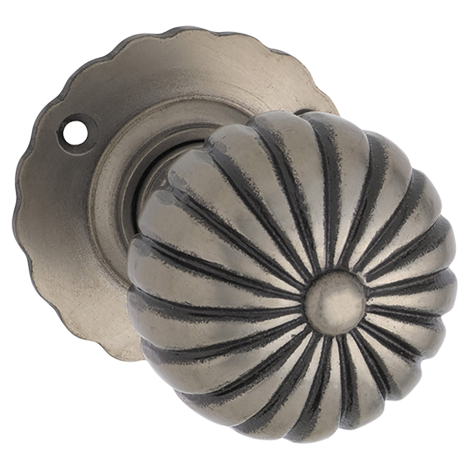 Fluted Knob on Rose Set, Polished Metal
