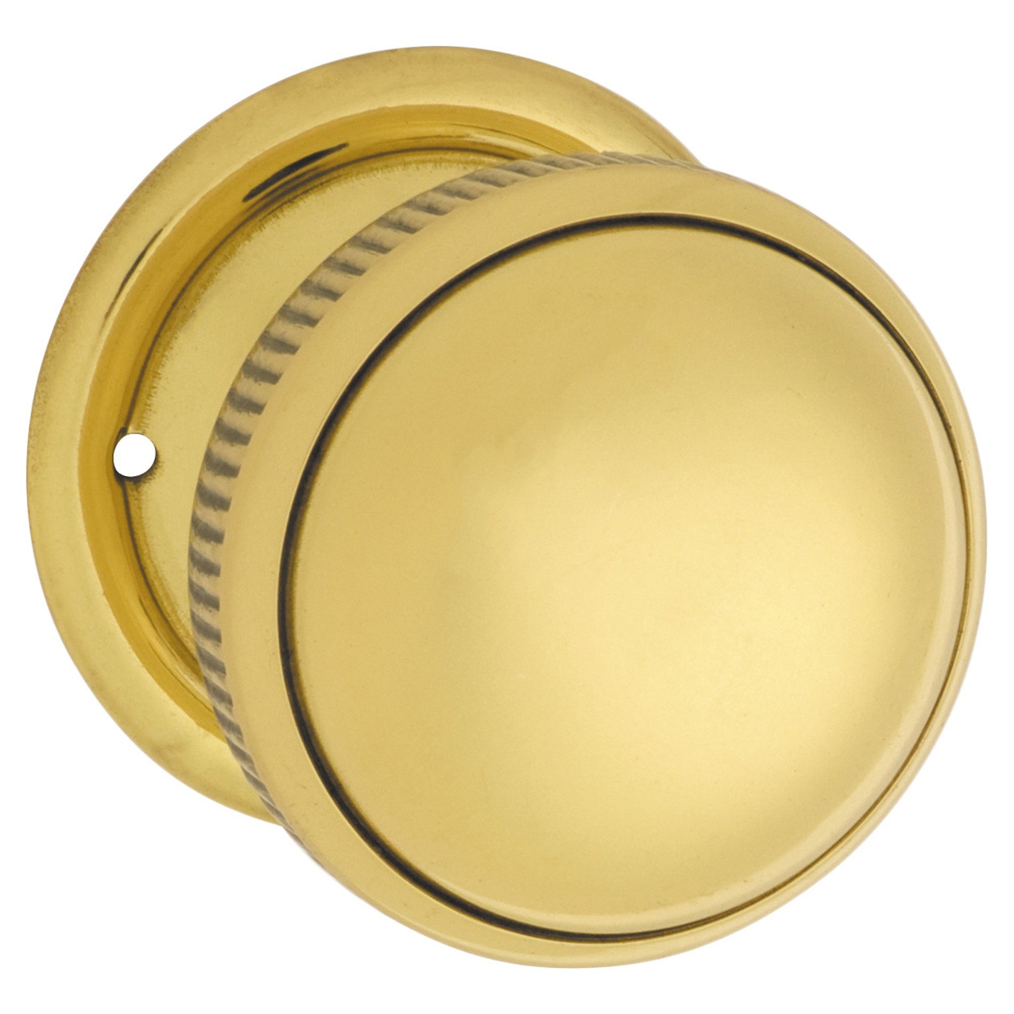 Small Milled Edge Knob on Rose Set, Pol Brass, Polished Brass
