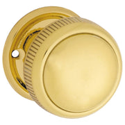 Milled Edge Knob on Rose Set, Polished Brass