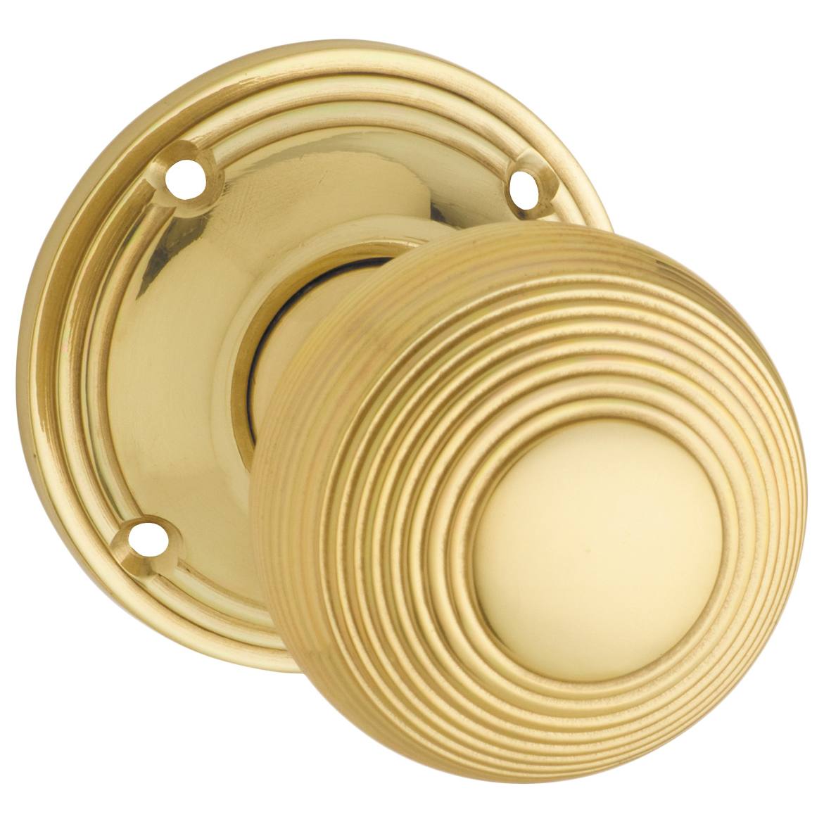 Reeded Knob on Rose Set, Polished Brass