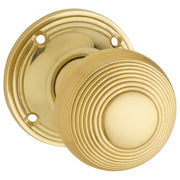 Reeded Knob on Rose Set, Polished Brass