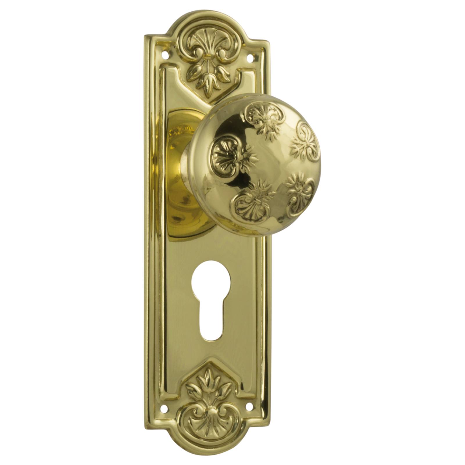 Nouveau Euro Knob Set, Polished Brass