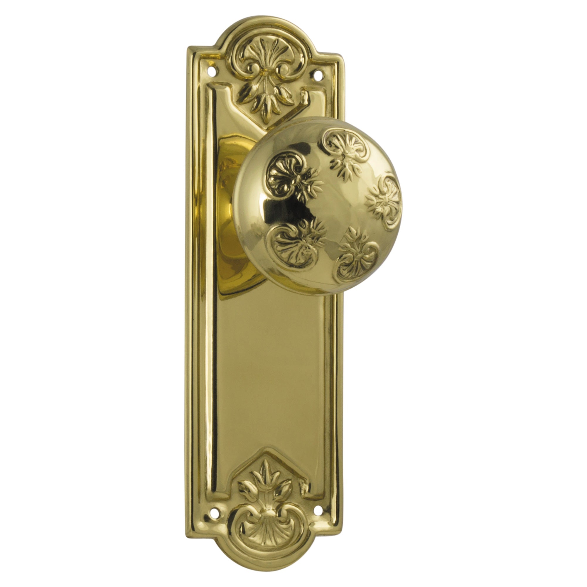 Nouveau Knob Latch Set, Polished Brass