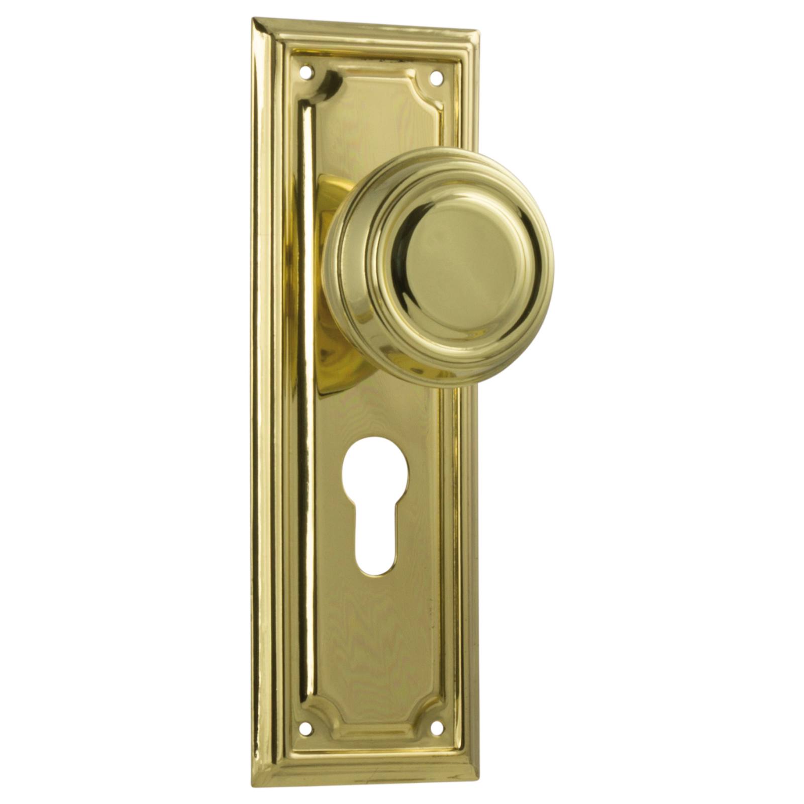 Edwardian Euro Knob Set, Polished Brass
