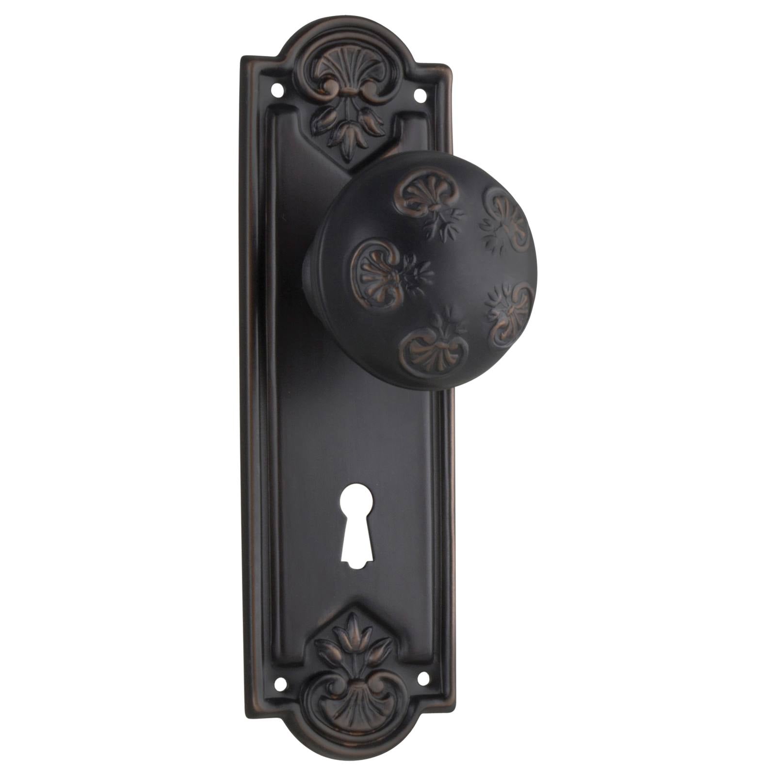 Nouveau Knob Lock Set, Antique Copper