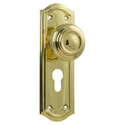 Kensington Door Knob Long Backplate, Polished Brass