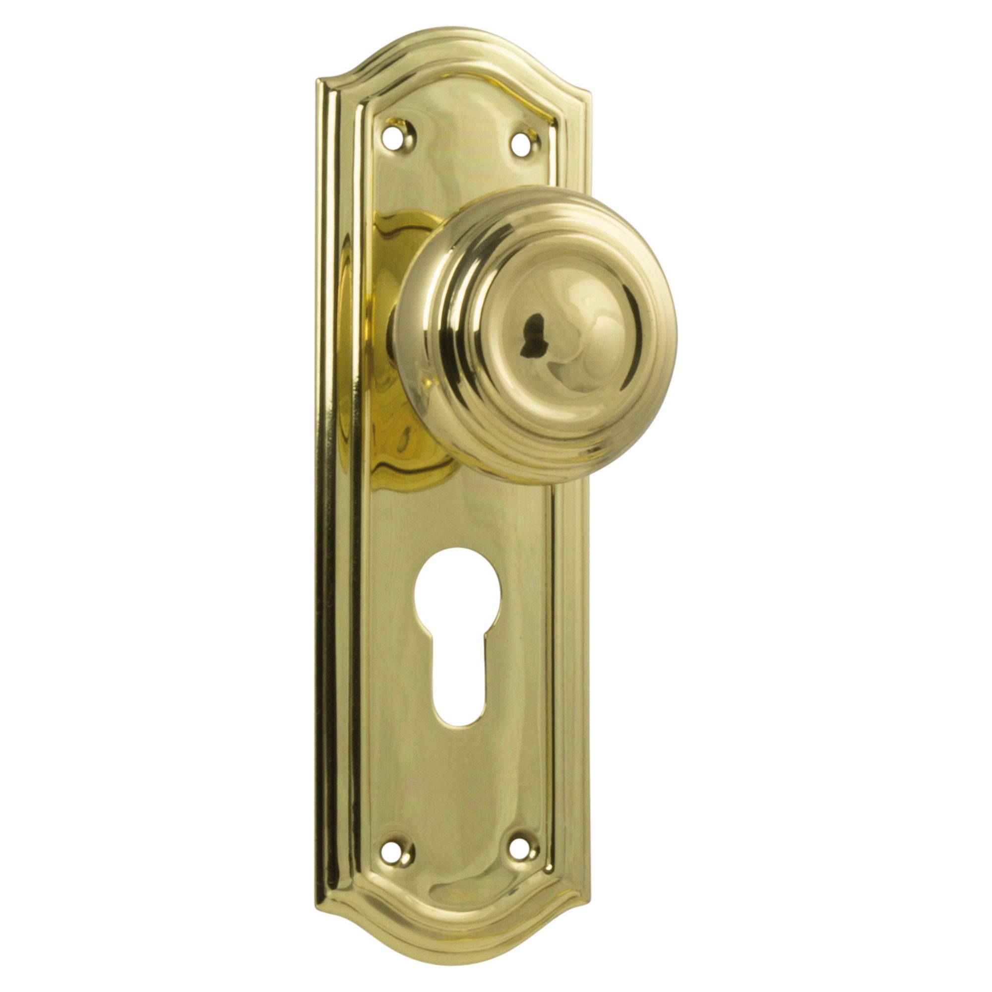 Kensington Door Knob Long Backplate, Polished Brass