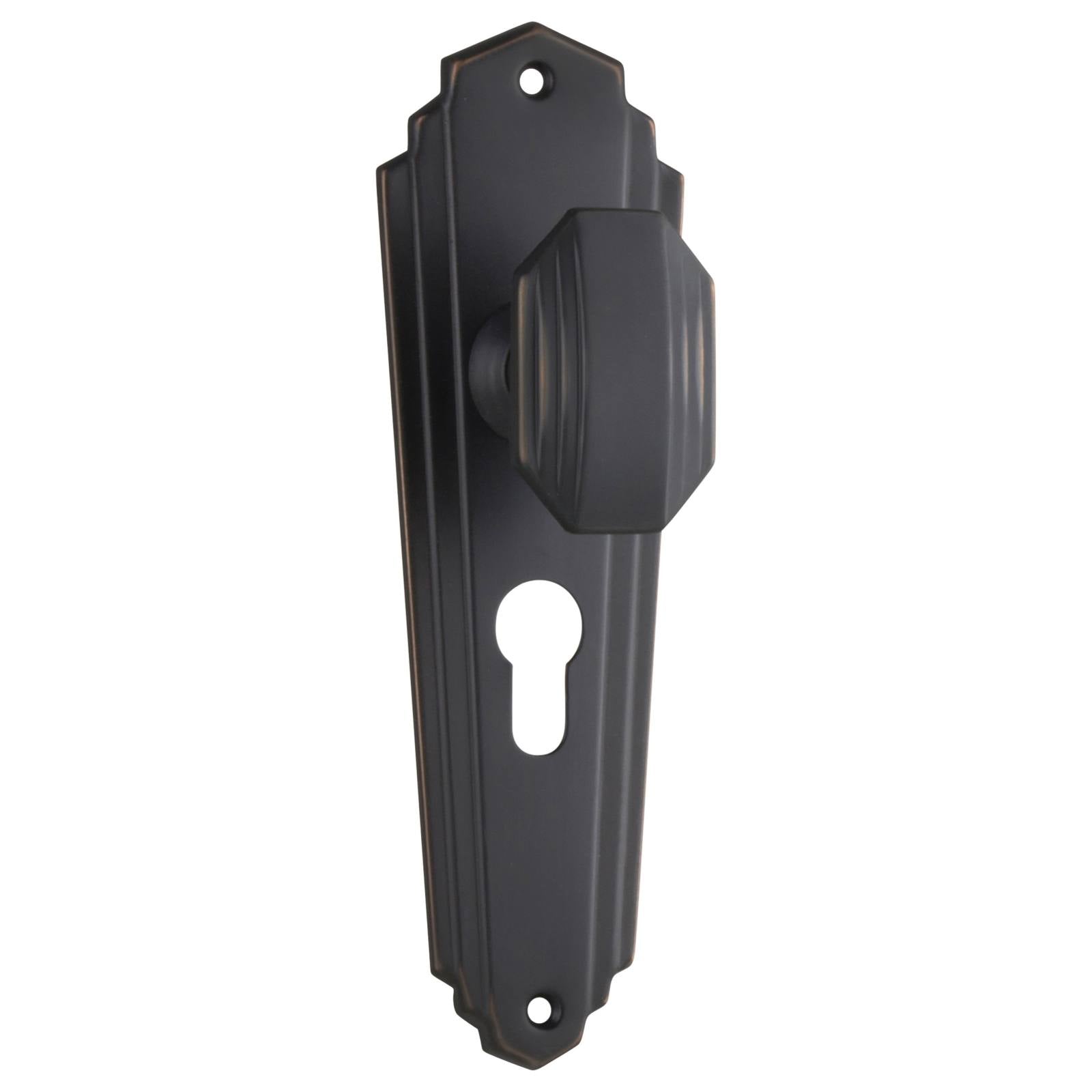 Original Art Deco Euro Knob Set, Antique Copper