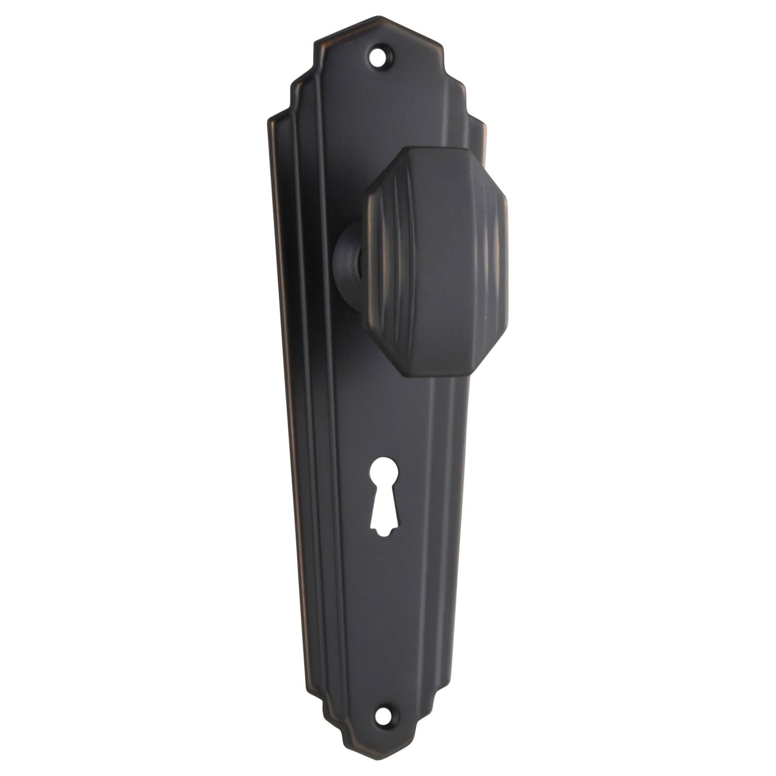 Original Art Deco Knob Lock Set, Antique Copper