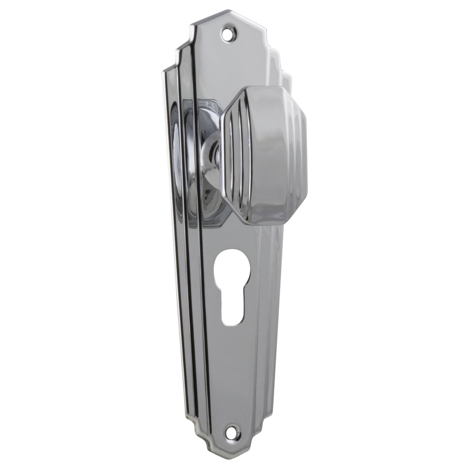 Original Art Deco Euro Knob Set, Chrome