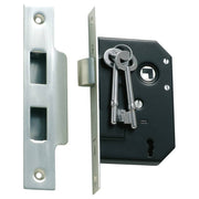 3 Lever Mortice Lock (44mm Backset), Sat Chrome