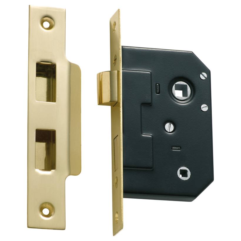 3 Lever Bathroom Lock (44mm Backset), Pol Brass