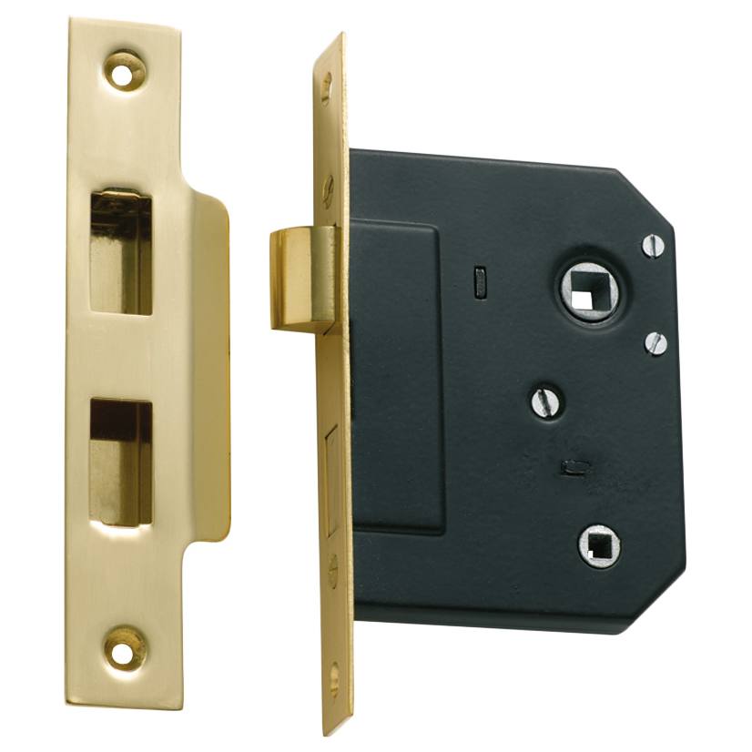 3 Lever Bathroom Lock (57mm Backset), Pol Brass