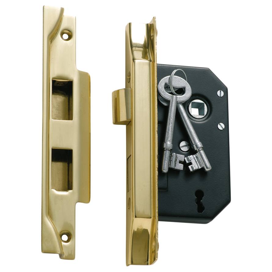 3 Lever Rebated Lock (44mm Backset), Pol Brass