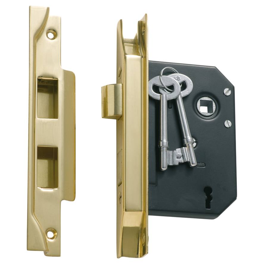 3 Lever Rebated Lock (57mm Backset), Pol Brass